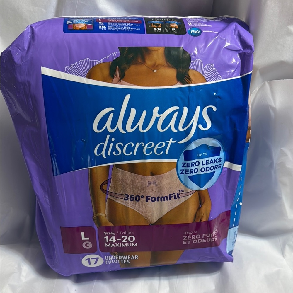 Always Discreet 360 degree form fit ladies underwear; 17 count; size: large